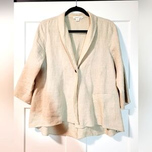 Coldwater Creek Women's Linen Blazer Size M Beige Neutral Minimalist Lagenlook